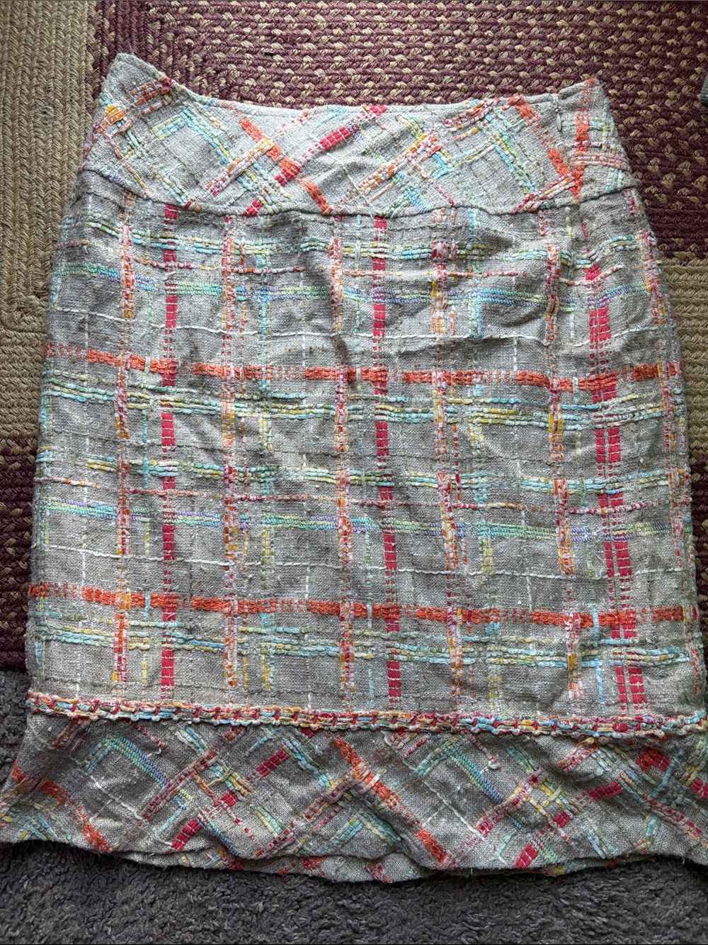Carlisle Multicolor Tweed Pencil Skirt in Gray with Coral & Aqua Accents